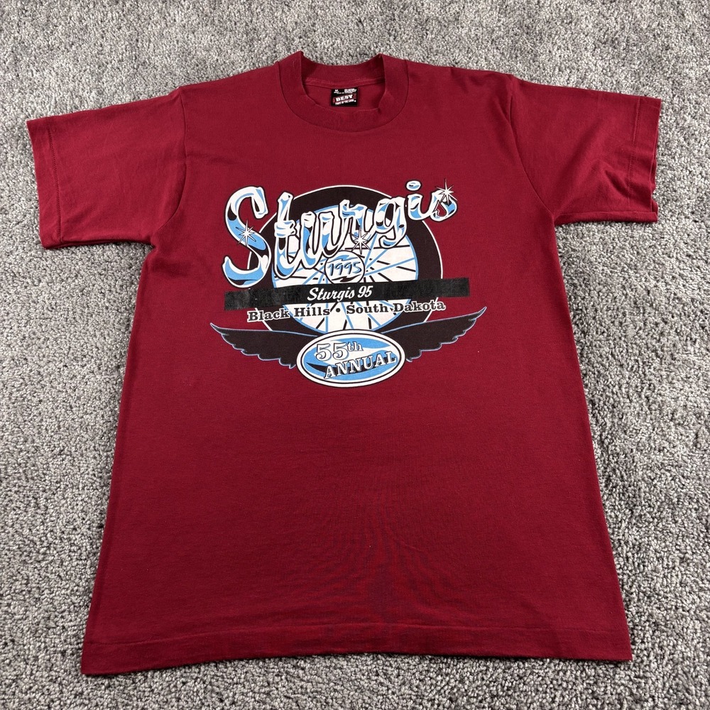 Vintage Sturgis T shirt Mens M Maroon 1995 Motorcycle 55th Annual Rally NOS‎ USA